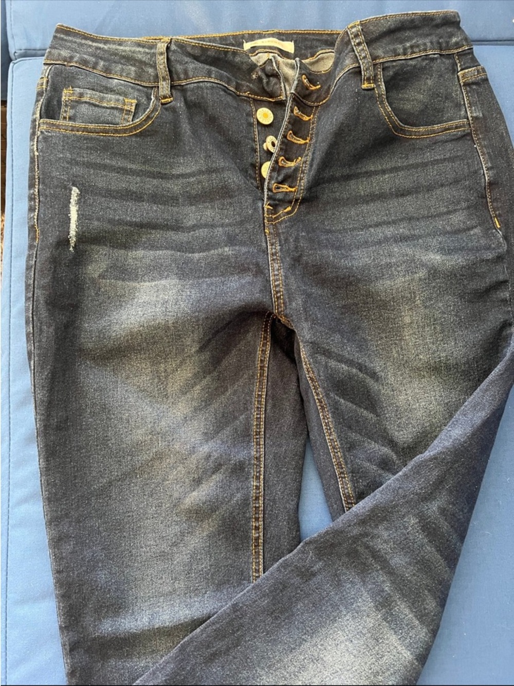 Straight Leg Dark Wash Jeans with Button Fly - Dark Blue
